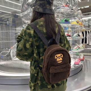 Bape กระเป๋าเป้สะพายหลัง ผ้ากํามะหยี่ขนนิ่ม ขนาดใหญ่ จุของได้เยอะ ลายการ์ตูนหัวตุ๊กตา สําหรับผู้ชาย และผู้หญิง