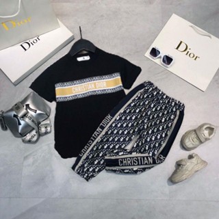 Dior ชุดเสื้อแขนสั้น กางเกงขายาว ผ้าฝ้าย สองชิ้น สไตล์สปอร์ต แฟชั่นฤดูร้อน สําหรับเด็กผู้ชาย และเด็กผู้หญิง