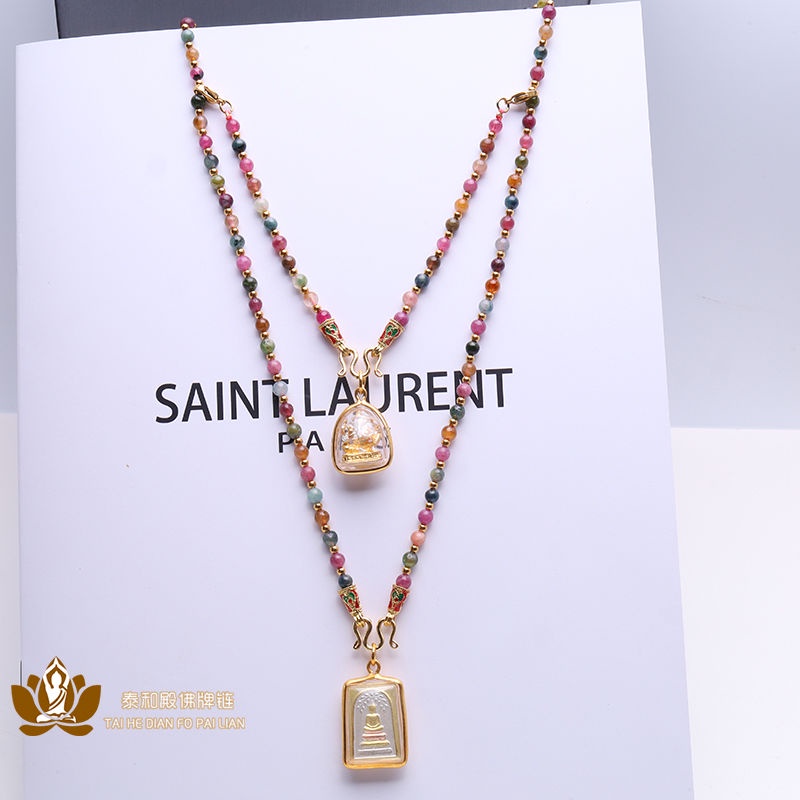 ✨สร้อยคอทัวร์มาลีนธรรมชาติพระพุทธรูปไทยยี่ห้อJiangka jadeite jadeite jade go Natural Kex necklace ch