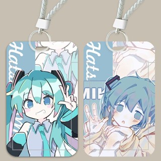 กระเป๋าใส่บัตรอาหาร บัตรรถบัส ลาย Hatsune Miku Kagamine Rin Len Megurine Luka Hatsune Miku น่ารัก พร้อมสายคล้อง สําหรับนักเรียน