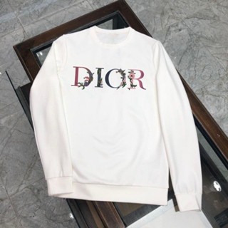 Dior สินค้ายุโรป ฤดูใบไม้ร่วงและฤดูหนาว ใหม่ ขนาดใหญ่ คอกลม ผ้าฝ้ายแท้ เสื้อกันหนาว ผู้ชายและผู้หญิง คู่รัก หลวม แขนยาว