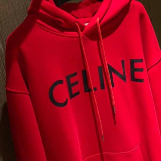 Celine 2023 เสื้อกันหนาว มีฮู้ด ผ้าฝ้ายแท้ พิมพ์ลายตัวอักษร สไตล์คลาสสิก สําหรับผู้ชาย และผู้หญิง