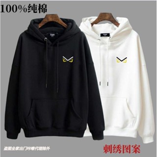 Fendi เสื้อแจ็กเก็ตกันหนาว แขนยาว มีฮู้ด ปักลายตัวอักษร ทรงหลวม สีดํา สําหรับผู้ชาย และผู้หญิง