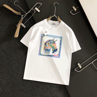 Hermes 23ss เสื้อยืดลําลอง แขนสั้น พิมพ์ลาย แฟชั่นฤดูร้อน สําหรับผู้ชาย