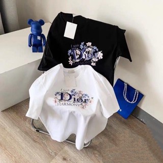 Dior 2023 เสื้อยืดลําลอง ผ้าฝ้าย แขนสั้น พิมพ์ลายตัวอักษร ทรงหลวม แฟชั่นฤดูร้อน สําหรับคู่รัก