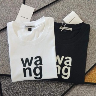 Alexanderwang 2023 ใหม่ เสื้อยืดลําลอง ผ้าฝ้าย แขนสั้น พิมพ์ลายตัวอักษร AW ทรงหลวม สําหรับผู้ชาย และผู้หญิง