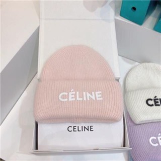 Celine หมวกผ้าขนสัตว์ถัก แต่งขนกระต่าย สไตล์เกาหลี แฟชั่นฤดูใบไม้ร่วง และฤดูหนาว สําหรับคู่รัก