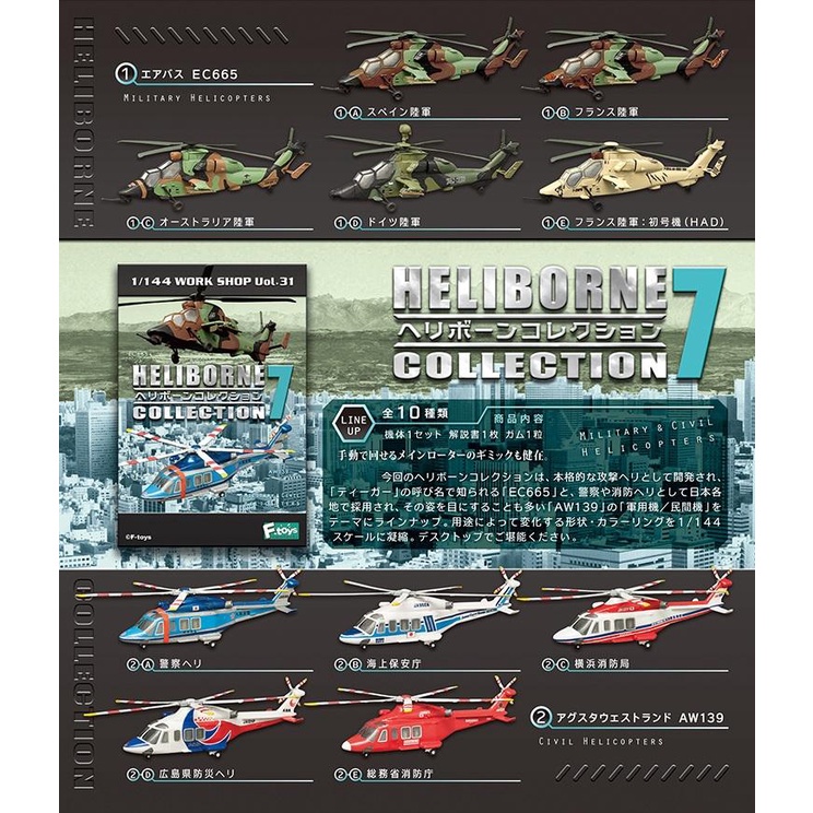 ▦F-toys โมเดลเฮลิคอปเตอร์ 7 โมเดล 1/144 Tiger EC665 Agusta AW139