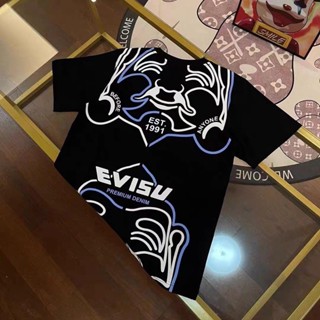 Evisu เสื้อยืดคอกลม แขนสั้น ผ้าฝ้ายแท้ พิมพ์ลายพระพุทธรูป ทรงหลวม ขนาดใหญ่ แฟชั่นฤดูร้อน สําหรับผู้ชาย 2023