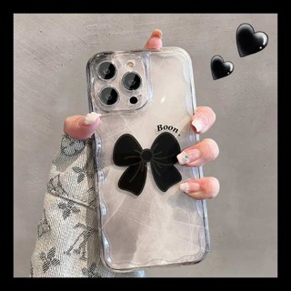 เคสโทรศัพท์มือถือ ซิลิโคนใส กันกระแทก ลายโบว์ สีดํา ขาว เรียบง่าย สําหรับ Iphone 14promax 13 12pro 11 15promax 14pro 13pm