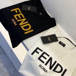 Fendi เสื้อยืดลําลอง ผ้าฝ้าย แขนสั้น คอกลม พิมพ์ลายตัวอักษร ทรงหลวม สีดํา สําหรับผู้ชาย และผู้หญิง 2021