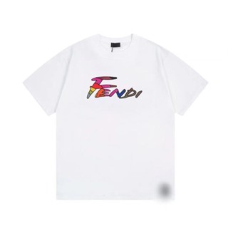 Fendi เสื้อยืดแขนสั้น คอกลม ผ้าฝ้ายแท้ พิมพ์ลายตัวอักษร แฟชั่นฤดูร้อน สําหรับผู้ชาย และผู้หญิง