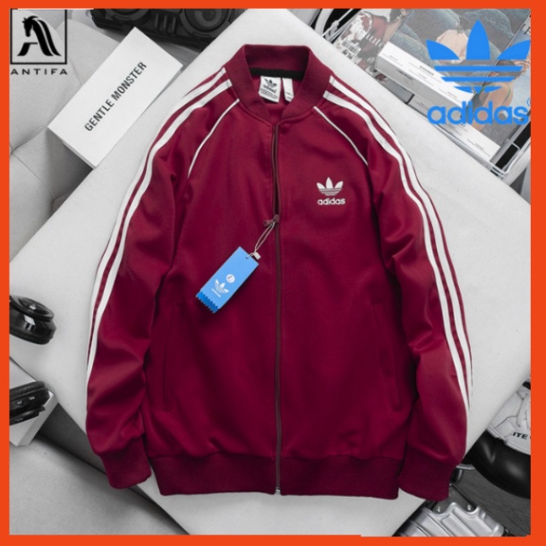 Adidas Men 'S Sports Bomber Jacket Smooth, Elastic Felt Fabric, หัวเข ็ มขัดกันน ้ ํา 3 Stripe 99