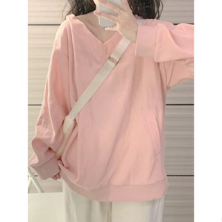 Uiowoo สาวหวาน!!! [วาฟเฟิลสีขาว] เสื้อกันหนาว คอวีลึก มีฮู้ด ทรงหลวม สไตล์เกาหลี สําหรับผู้หญิง