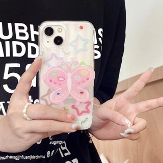 เคสโทรศัพท์มือถือ กันลื่น ลายผีเสื้อน่ารัก พร้อมที่ตั้งวาง สําหรับ iPhone 15 Pro max 15 Pro 15 14Pro max 14Pro 14 13 Pro 13Pro max 12 Pro 11