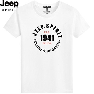 Jeep Jeep เสื้อยืดคอกลม แขนสั้น ผ้าฝ้าย 100% ทรงหลวม สําหรับผู้ชาย