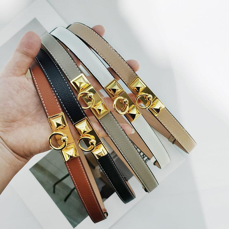 Hermes belt niche design retro women s H เข็มขัดบาง cowhide Kelly เข็มขัดล็อคตกแต่งเสื้อกันหนาว