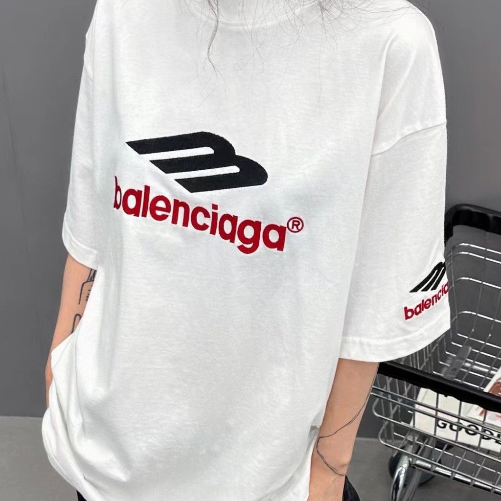 Balenciaga 2023 ฤดูร้อนใหม่ slim BL ตัวอักษรสีดํากีฬา heavyweight ผู้ชายและผู้หญิงกีฬาเสื้อผ้าหลวมแข