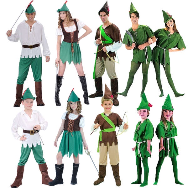 ฮาโลวีน ชุด halloween decoration คอสเพลย์ฮาโลวีนเด็กปีเตอร์แพนเสื้อผ้าเอลฟ์สีเขียวผู้ใหญ่ชายและหญิงโรบินฮู้ดแม่ลูกการแสดงประจำปี