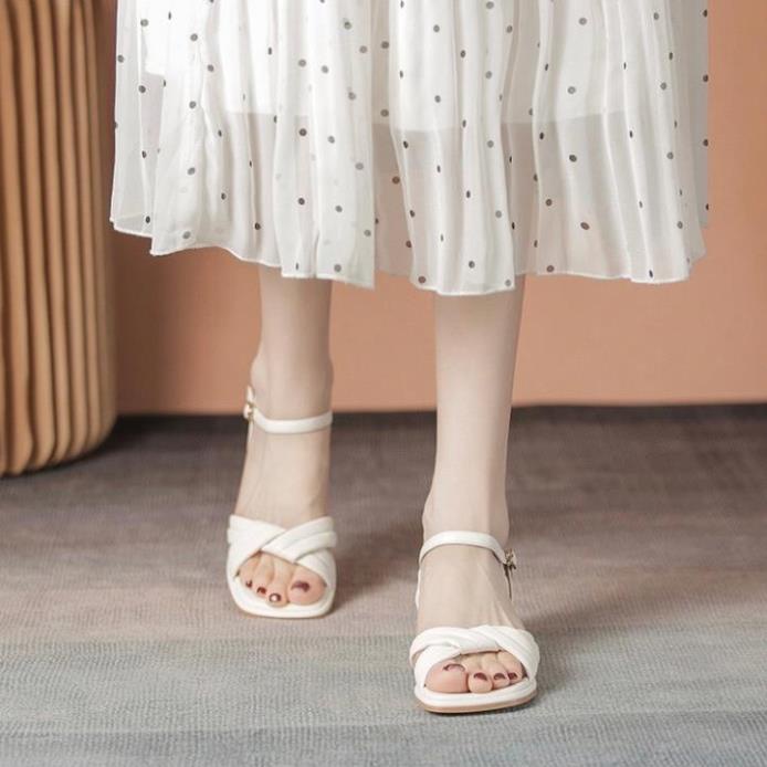 รองเท้าส้นสูงทรงสี่เหลี่ยม 3พี สําหรับผู้หญิงมีสายไขว้ - SD159