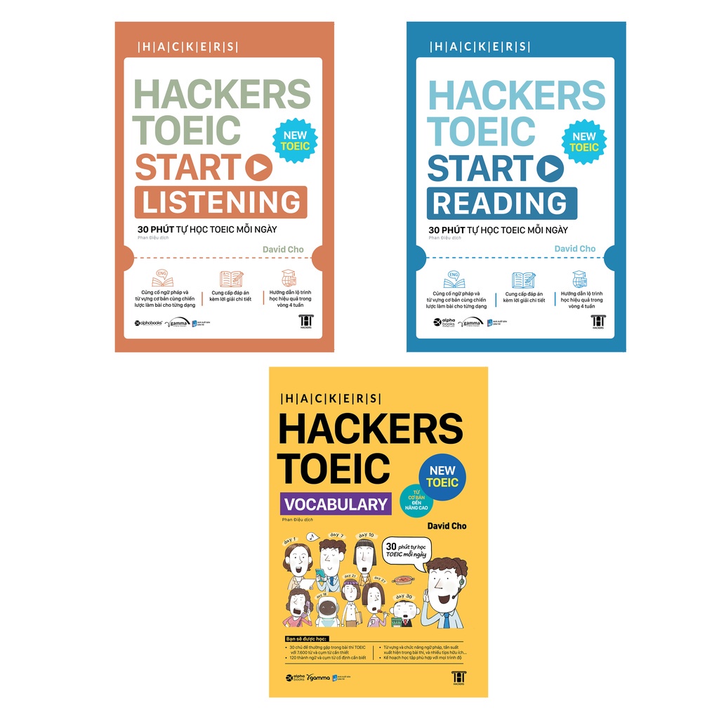 หนังสือ - คอมโบหนังสือ TOEIC Hacker 3 เล่ม: คําศัพท์ + การอ่านเริ่มต้น + การฟัง (3 เล่ม) - AlphaBook