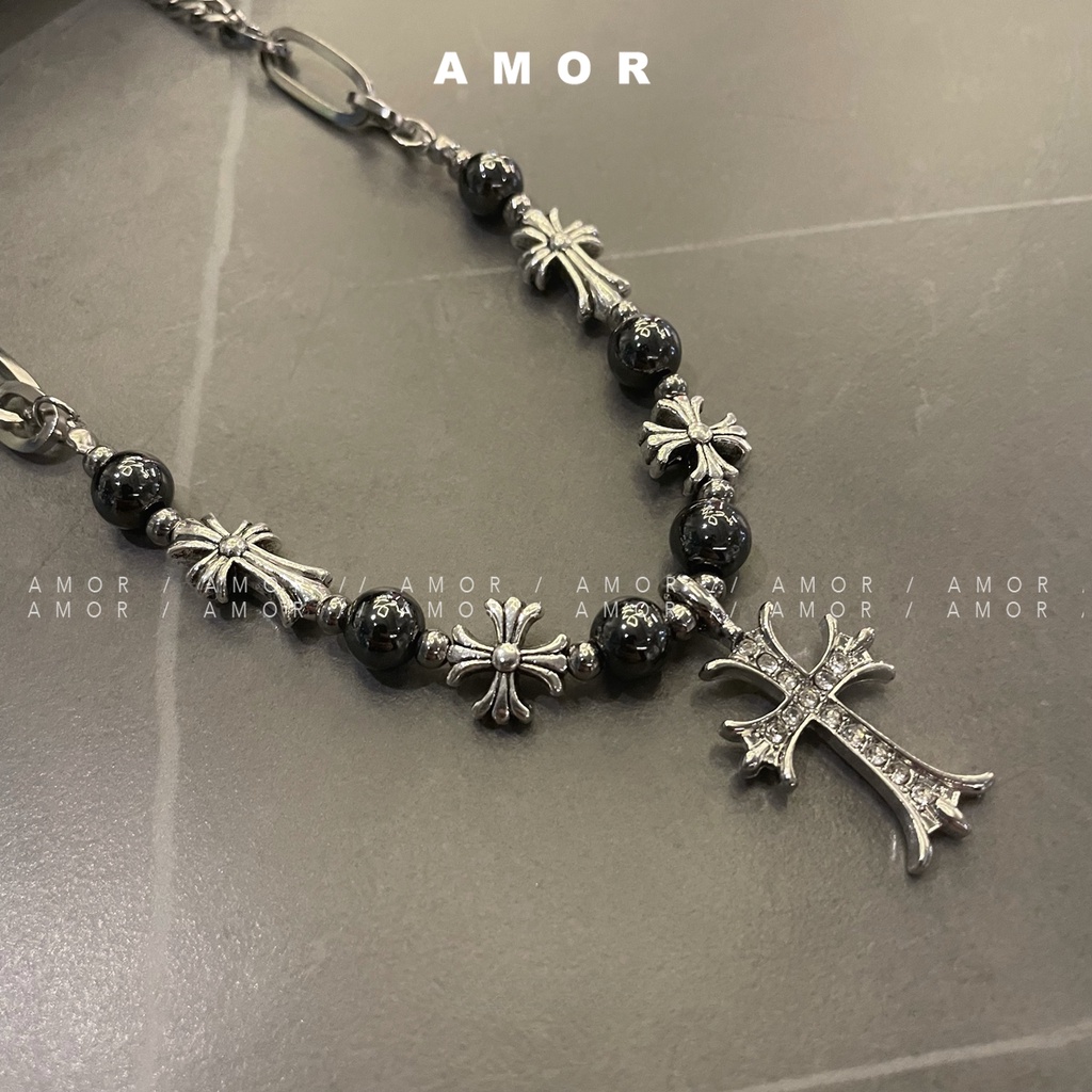 Cross Pendant สร้อยคอลูกปัดผู้ชายและผู้หญิง