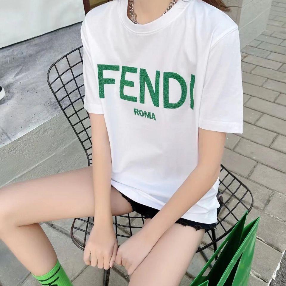 Fendi Summer New Letter Short Sleeve Casual เสื้อยืดผู้ชายและผู้หญิง