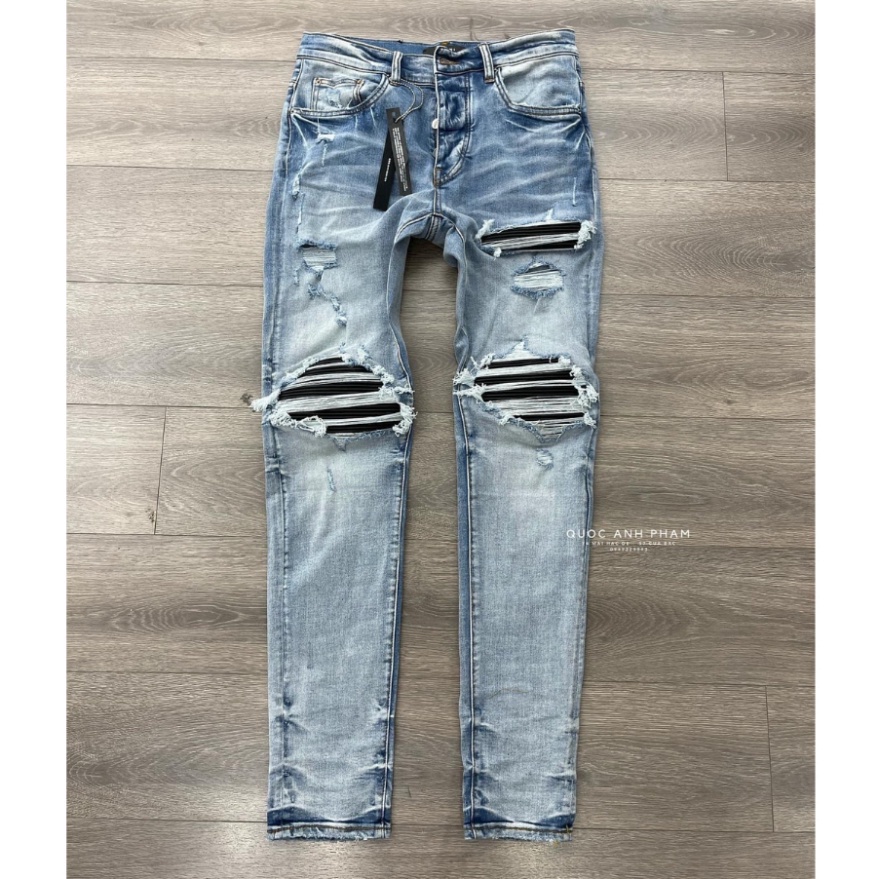 Amiri Men 'S Blue Jeans กางเกงยีนส ์ หนังริ ้ วรอยผู ้ ชาย Blue Cone Tube บดหมอนเงิน!