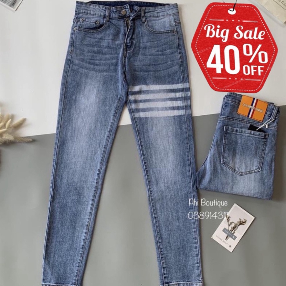 Thome Browne Jeans Blue 4 White Stripes Thom Mens Jeans 4 Stripes Plain With Embossed White Thigh St