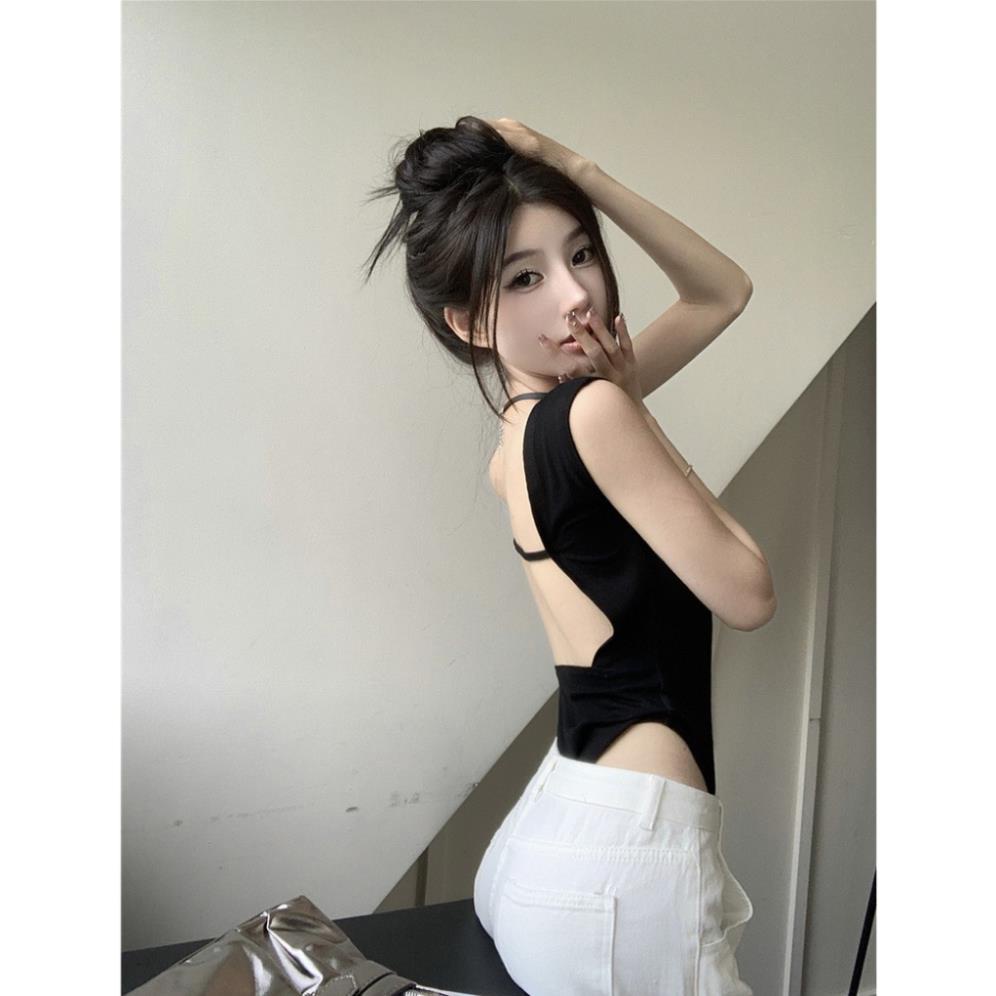 NIVRAH บอดี้สูทแขนสั้นเซ็กซี่เปลือยรอบคอ Jumpsuit พร้อมเข็มขัดบุคลิกภาพ - BBS027