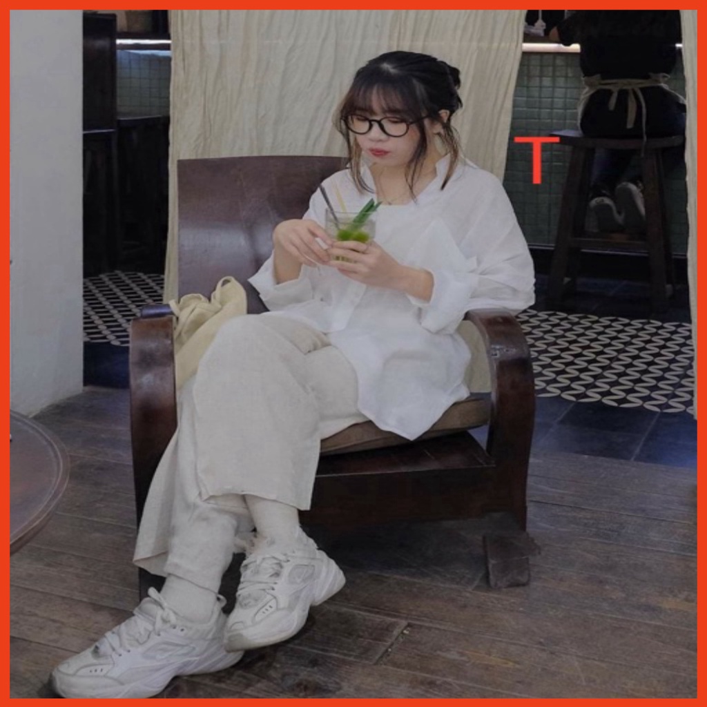 Monmhp เสื้อคอปกเปิดลง+กางเกงสีกากีสีขาว TTL868