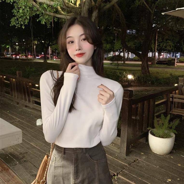 เสื้อยืดคอเต่าแขนยาวผู้หญิงสไตล์เกาหลี BBA61 บอดี้สูทแขนยาวคอเต่าสีทึบ/ มิกซ์แอนด์แมทซ์ง่ายด้วยรายกา