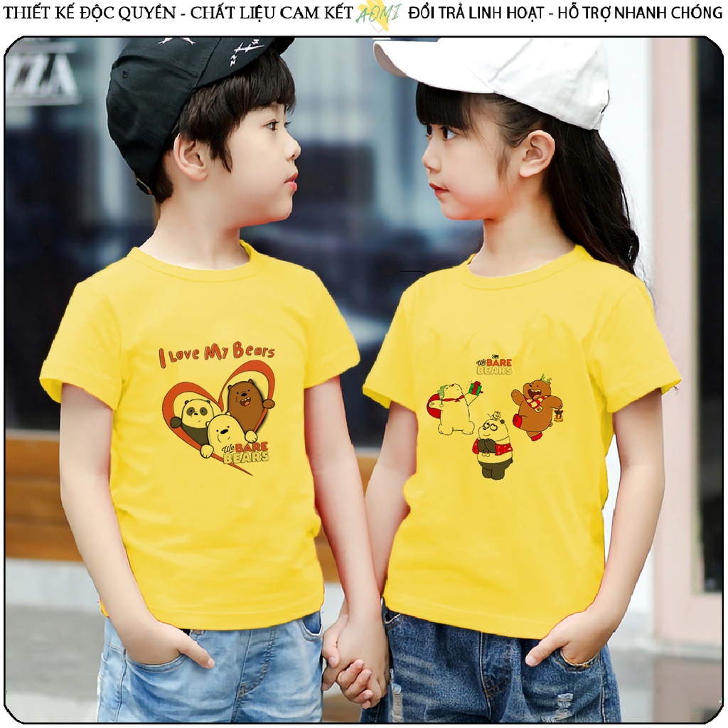 Unisex bear T-Shirt 3 bear we bare Short Sleeve Yellow T-Shirt Men Women AOMIVN