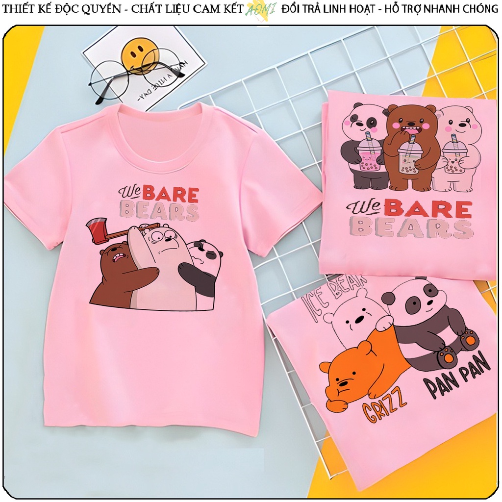 Unisex bear T-Shirt 3 bear we bare Short Sleeve Pink T-Shirt Men Women AOMIVN