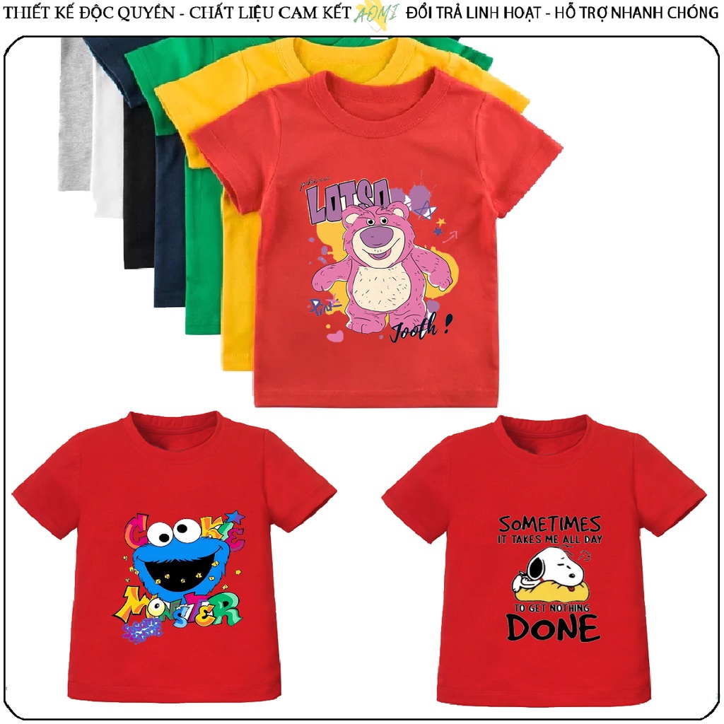 Unisex Cookie monster Loso bear snoopy Short Sleeve Red T-Shirt สําหรับผู ้ ชายและผู ้ หญิง AOMIVN