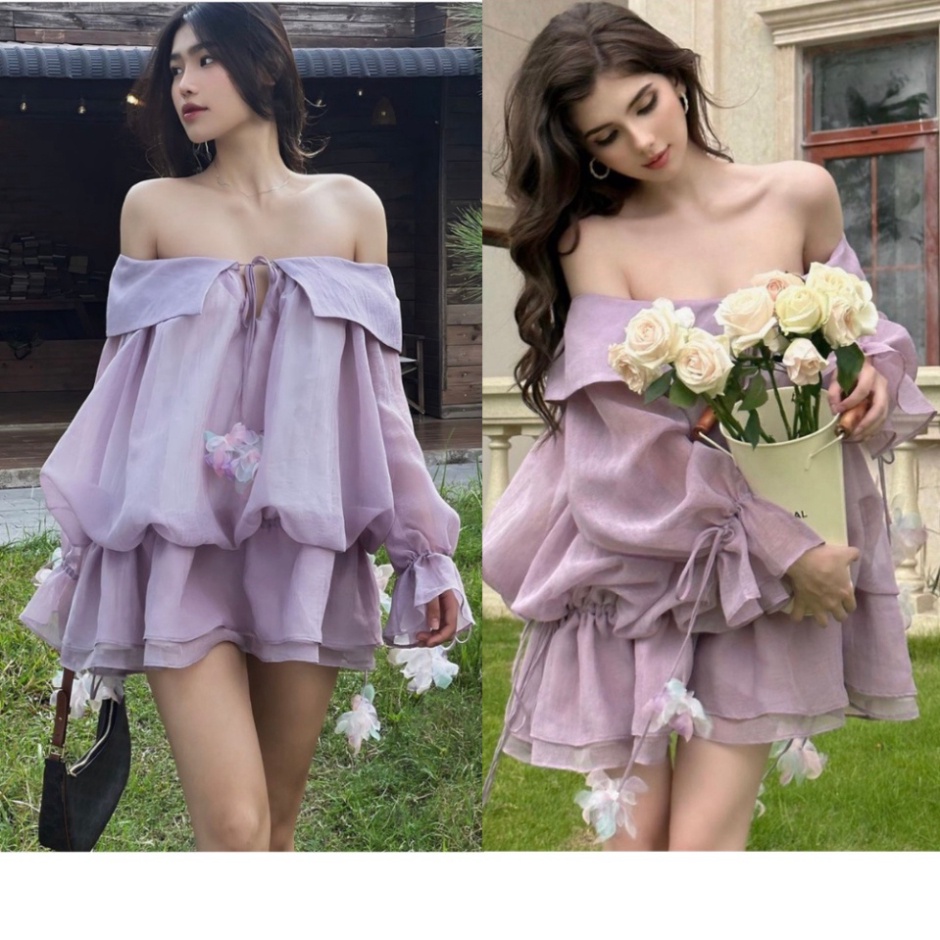 Tylanstore ชุดเดรส Bath Beo ปิดไหล่ทําจากผ้าไหมเทียนคุณภาพสูง สวย มีเสน่ห์ หรูหรา - ชุดเดรสดีไซเนอร์ A99