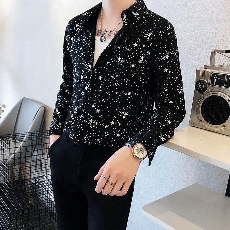 เสื้อเชิ้ตแขนยาวลําลอง ผ้าเรยอน ลายดาวห้าแฉก เข้ากับทุกการแต่งกาย สําหรับผู้ชาย LF11.24