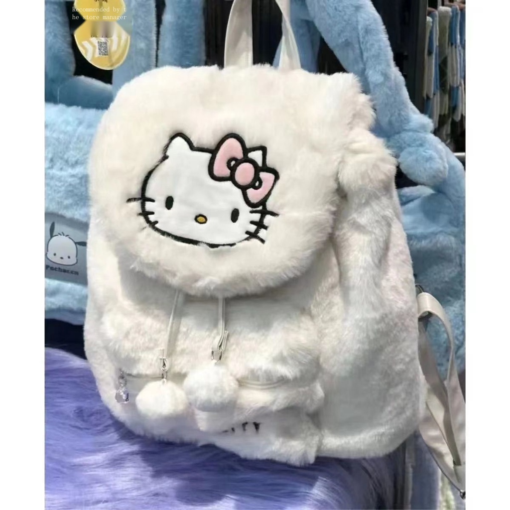 กระเป๋าเป้สะพายหลังลําลอง ขนาดใหญ่ จุของได้เยอะ ลาย Sanrio Plush Flip สําหรับสตรี 2023