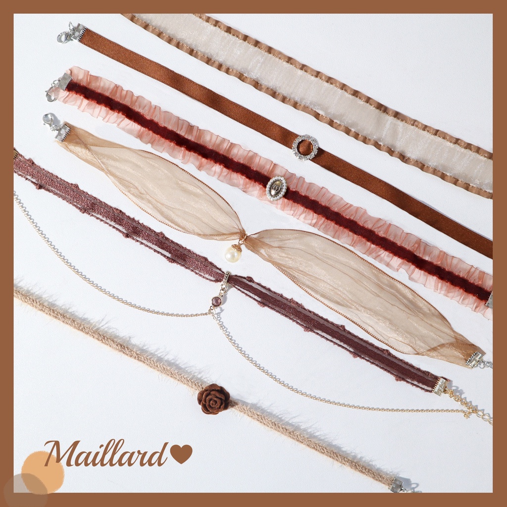 สร้อยคอโชคเกอร์ ประดับไข่มุก ลายดอกไม้ สีน้ําตาล แฟชั่นฤดูใบไม้ร่วง และฤดูหนาว
