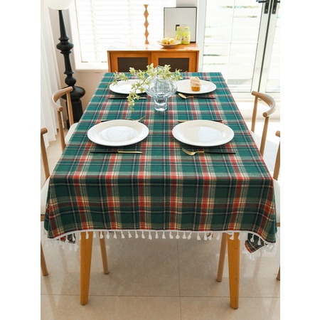 ผ้าปูโต๊ะ ผ้าปูโต๊ะผ้าลายสก๊อตสีแดงและสีเขียวสไตล์อังกฤษวินเทจสำหรับวันคริสต์มาส