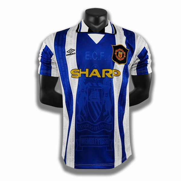 เสื้อฟุตบอลย้อนยุค Manchester United MU 1994 สีฟ้า Cotton Polyester