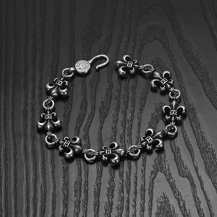 CHROME HEARTS สร้อยข้อมือเงิน เกรด 925 จี้รูปสมอเรือ และลูกเสือ และดอกไม้ ประดับโครเมี่ยม