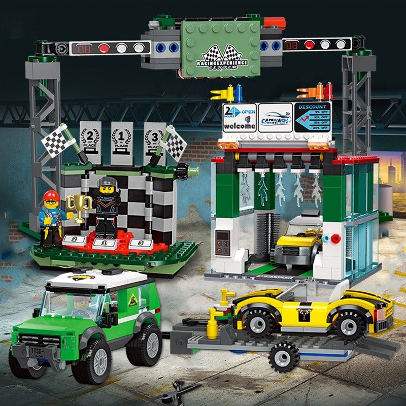 ✨Ins ชุดตัวต่อเลโก้ซิตี้ ชุดเครื่องกล ซ่อมรถยนต์ รถแข่ง ศูนย์เด็กผู้ชาย