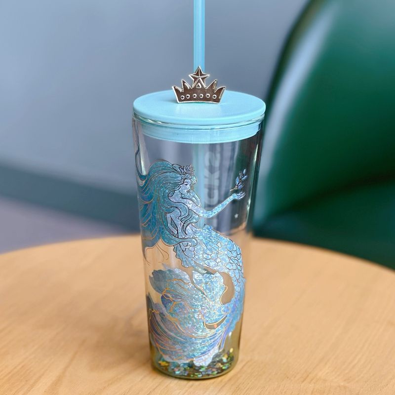 Ins ถ้วย Starbucks ใหม่ แก้วน้ํา ลายเทพีนางเงือก ดาว ครบรอบ 22 ปี ไล่โทนสี พร้อมหลอดดูดน้ํา ความจุขนาดใหญ่ สไตล์เรโทร