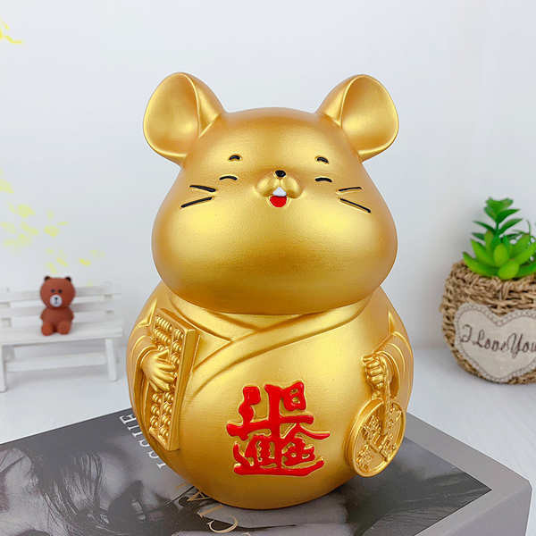 ถังออมสิน กระปุกออมสิน การ์ตูนน่ารักหนูทองกระปุกออมสินเด็กนักษัตรขนาดใหญ่หนูกระปุกออมสินป้องกันการตก