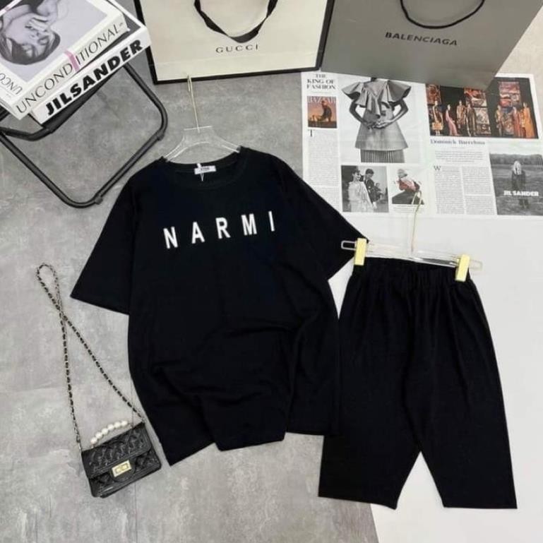 3158 ชุดเสื้อยืดแขนสั้นผ้าฝ้ายแห้ง + เลกกิ้งครึ่งตัว ชุดเสื้อยืด NARMI