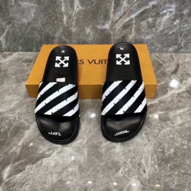 รองเท้าแตะ Off White สีดําคุณภาพสูง รองเท้าแตะสายไขว้สีดําและสีขาวสุดเท่สําหรับผู้ชายและผู้หญิงลายแต