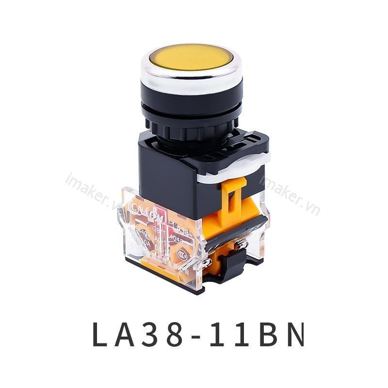 LA38-11BN ปุ่มกดปล่อย 2-ติดต่อ สีเหลือง 22 มม. - TaKa DiY