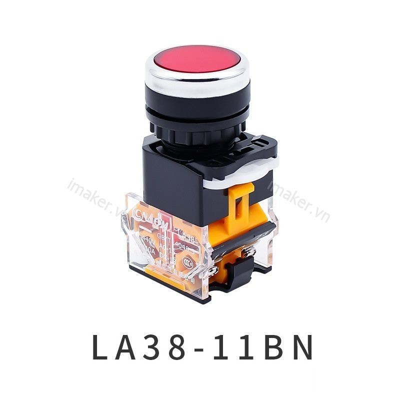 LA38-11BN ปุ่มกดปล่อย 2-ติดต่อ สีแดง 22 มม. - TaKa DiY