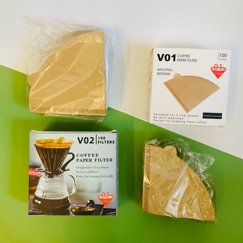 Combo 100 Drip V60 Coffee Pour Over Non-Blaching Paper Set สําหรับเดินทางสะดวก
